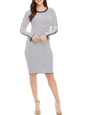 Vestido Suéter Michael Kors Para Mujer Azul Marino Rayas Mangas Con Cordones Talla S $225 TINI {&} Foto 1 de 4