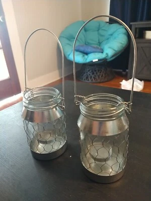Portavelas de 2 tarros de albañil rústicos a juego con alambre decorativo de metal/mango  Foto 1 de 3