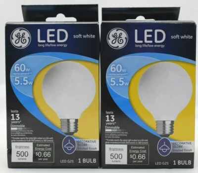 GE 60 Watt LED Decorative Globe, Frosted Finish Light Bulb - 2 Pack - Image 1 of 3