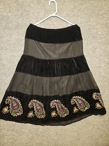 Carole Little Women's Paisley Beaded Vintage Midi Velvet Skirt Black Size 8 - Picture 1 of 5