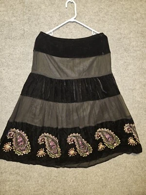 Falda midi de terciopelo negra con cuentas vintage de cachemira negra talla 8 de Carole Little para mujer Foto 1 de 4