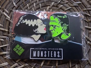Rock Rebel Universal Monsters Enamel Pin Badge frankenstein and bride glows - Picture 1 of 2