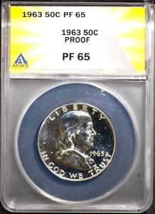 1963 50c Silver Franklin Half-dollar Proof 65 ANACS # 7577382 + Bonus - Picture 1 of 2