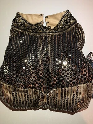 Sue Wong 黑色/金色亮片无袖派对连衣裙,尺寸 4 N4439 — 第 1/4 张图片