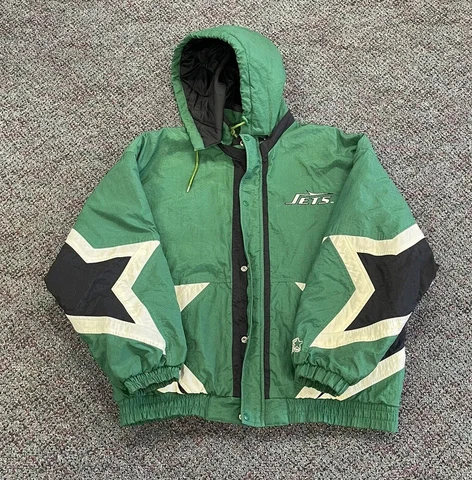 Vintage New York Jets Zip Up Puffer Jacket Size XL NFL Football Rare Used Green Cover