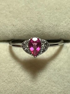925 Sterling Silver Pink Topaz Zirconia Diamonds Ring - Picture 1 of 10