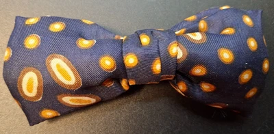 Vintage Clip on Bow Tie Navy w/ Pattern Old Clasp Style - Image 1 of 2