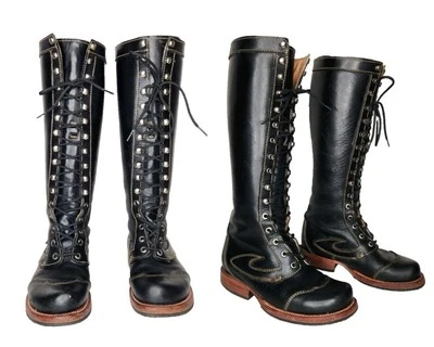 John Fluevog Frontiers Sundance Black Leather Lace-Up Knee-High Boots VTG 6.5 7 - Image 1 of 4