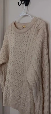 L.L.Bean Ivory Wool Fisherman Pullover Knit Sweater Mens Large - Image 1 of 4