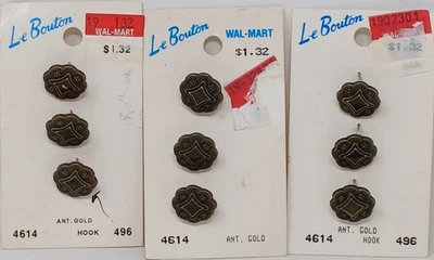 9 Le Bouton Antique Gold Hook Buttons Size 5/8" (16MM) Washable NEW #J-11 - Image 1 of 4