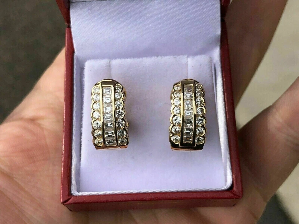 2Ct Round Diamond Huggie Hoop Omega Back Women_s Earrings 14k Yellow Gold Finish - Image 1 of 4