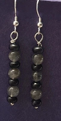 "Pendientes colgantes artesanales de plata esterlina gancho gris lapislázuli con cuentas de 2""" Foto 1 de 3