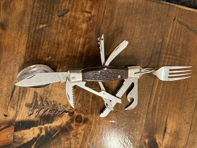 Cuchillo Hobo Vintage en Estuche de Cuero Multi Herramienta de Supervivencia-Japón  Foto 1 de 4