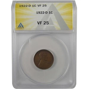 1922 D Lincoln Wheat Cent VF 25 ANACS Penny 1c Coin SKU:I22127 - Picture 1 of 4