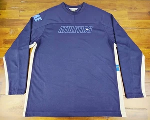 Vintage Y2K Nike Leichtathletik Trikot Shirt Herren 2XL blau Spellout Swoosh grau Etikett  - Bild 1 von 6