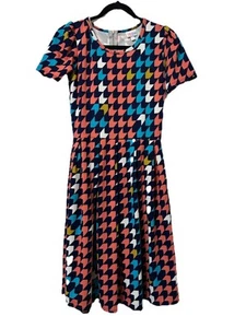 NWT Lularoe Amelia Dress Sz S Will Fit A Med Orange & Teal Fit & Flowing Zipper - Picture 1 of 4