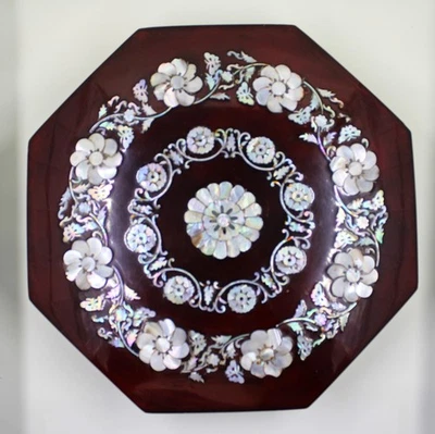 Korean Mother of Pearl Inlay Octagon Jewelry Keepsake Box Vintage 10" - Image 1 of 4
