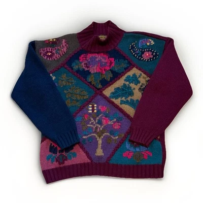 Suéter de Lana Eddie Bauer 1991 Vintage Mujer M Tapiz Floral Patrón Árbol Años 90 Foto 1 de 4