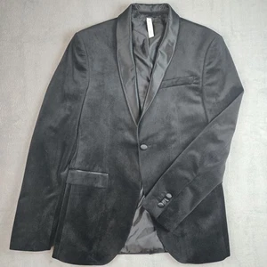 Zara Men Black Velvet Jacket Cotton Sport Coat Lined One-Button Blazer Sz 38 USA - Picture 1 of 11