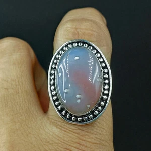 Proposal Women's Ring Natural Moss Agate Oval Gemstone 925 Sterling Silver - Picture 1 of 5