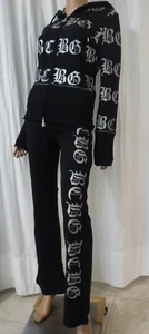 NWT BCBG sz MEDIUM (Bust38) 95% cotton BLACK SILVER LOGO 2 PIECE TRACKSUIT - Picture 1 of 19