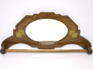 Vintage 1930's/1940's Art Deco Shaving Mirror w/Towel/Tie Rack w/Wooden Frame - Picture 1 of 6