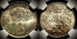 G.BRITAIN Shilling 1844 Queen Victoria Young Head NGC MS64+ - Picture 1 of 2