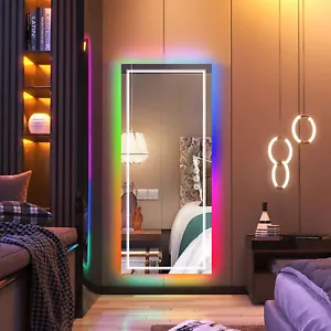Oversize LED Bathroom Wall Mirror w Backlit RGB Neon Light Anti-fog Makeup Salon - Picture 1 of 82