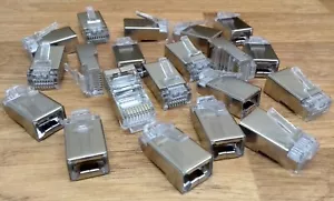 20 RJ45 Cat5e Cat6 Metal Shielded 8p8c Network Crimp Connector Plugs Ethernet - Picture 1 of 6