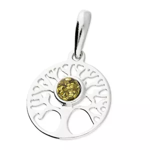 Ámbar Verde Árbol De Vida Colgante Plata Maciza Ley 925 Contraste 45.7cm Cadena - Imagen 1 de 1