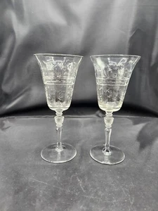 Vintage Crystal Water Goblets ~ Rock Sharpe Etched Blown Glass ~ Set of 2 - Picture 1 of 8