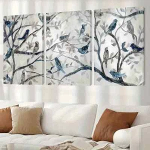 3pcs Birds & Branches Triptych Wall Art Canvas Unframed - Foto 1 di 9