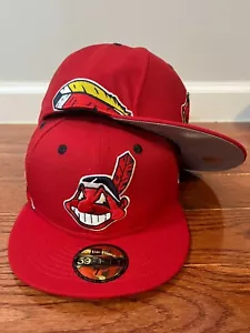 Cleveland Indians MLB New Era Chief Wahoo 59Fifty Sombrero Ajustado Parche Pluma - Rojo - Imagen 1 de 6
