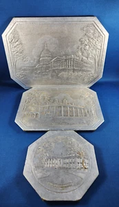 Set di 3 tappetini Washington DC Hot Dish Trivet Silver Foil Goffrato Campidoglio 1938 - Foto 1 di 7