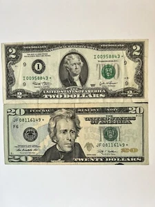 $20, and $2 Start notes Lot - year 2009&2003 condition V/G - Picture 1 of 14