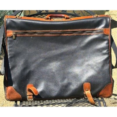 Bolso de Ropa Plegable Vintage ESCADA Dos Tonos Azul Marino Tostado Latón Foto 1 de 4