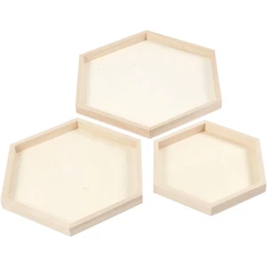 Paulownia Wood Wooden Serving Trays Set 3 Hexagonal Assorted Sizes 21-26-31cm - Picture 1 of 6