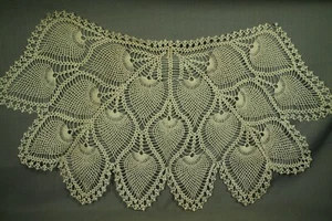 antique old vintage white Lace handmade needlework doilie 30" by 14" - Picture 1 of 5