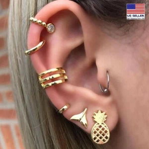 Fashion Women Jewelry Crystal Earrings Pineapple Fish Tail 7PC Stud Clip 1363 - Picture 1 of 5
