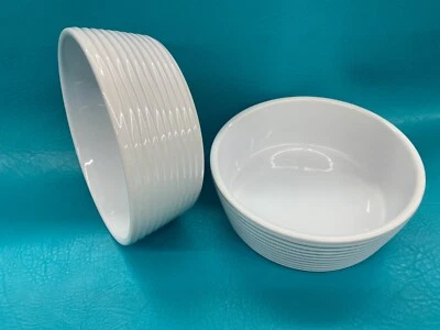 *NEW* 1 Set of 2 Stoneware Non Skid Pet Bowls From Boots & Barkley White Dog Cat - Image 1 of 4