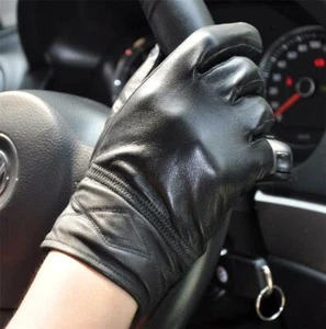 Men's Black Genuine Sheep Leather Winter Warm Driving Gloves M-001 - Picture 1 of 2