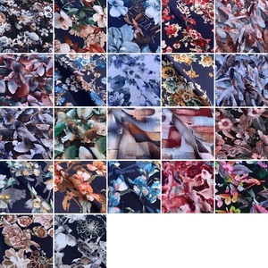 Floral Abstract Botanical 100% Digital Viscose Challis Soft Draping Dress Fabric - Picture 1 of 111