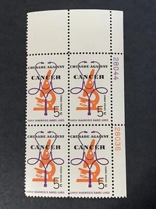 Bloque de placa de 5 centavos SC #1263 1965 "Cruzada contra el cáncer", UR 28044/28036 - Imagen 1 de 4