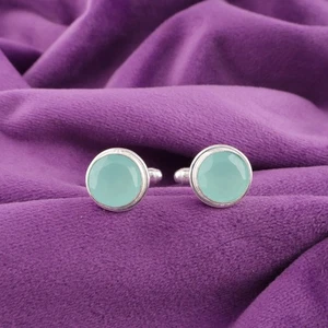 Aqua Chalcedony Gemstone 925 Sterling Silver Blue Birthday Mens Gift Cufflinks - Picture 1 of 6