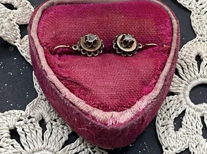 Orecchini antichi in oro rosa 14 kt con diamanti taglio rosa originale traforati - Foto 1 di 6