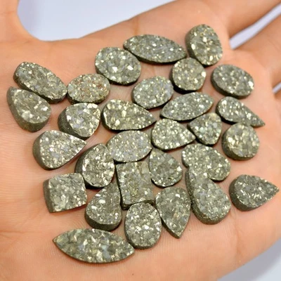29 Pcs 338 Cts Natural Pyrite Druzy Loose Gemstone Lot 22x8 10x10mm #16161 - Image 1 of 4