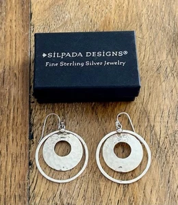 Silpada W1322 Sterling Silver 925 PERSPECTIVA Hammered Double Hoop Earrings - Picture 1 of 3