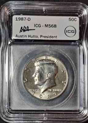 1987-D Kennedy half dollar MS68 - Austin Hutto RARE GRADE/KEY DATE - Image 1 of 3