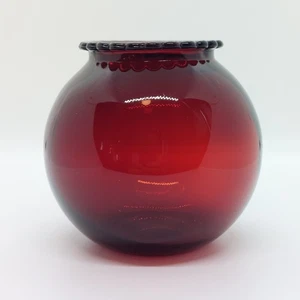 Anchor Hocking Royal rubinrote Glas Efeu Kugel Vase geraffter Rand keine Chips oder Risse - Bild 1 von 4