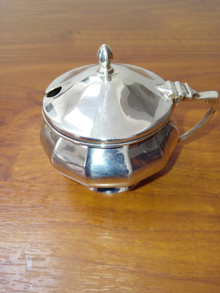 Vaso de mostarda vintage prata esterlina com forro de vidro azul. Birmingham 1928 - Imagem 1 de 4